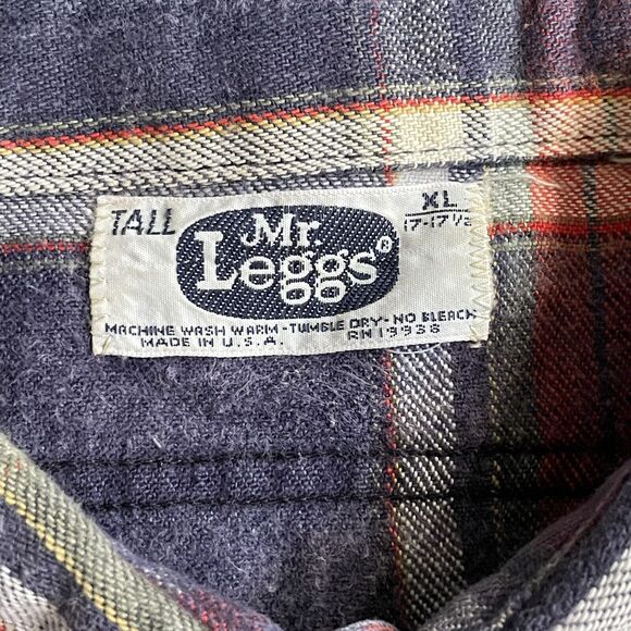Vintage Mr. Leggs Shirt Plaid Flannel Button Up USA Made Mens‎ XLT 17-17.5 EUC - Picture 7 of 9